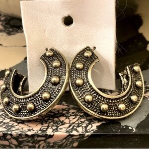 Free People Studded Gold and Black Hoop Earrings